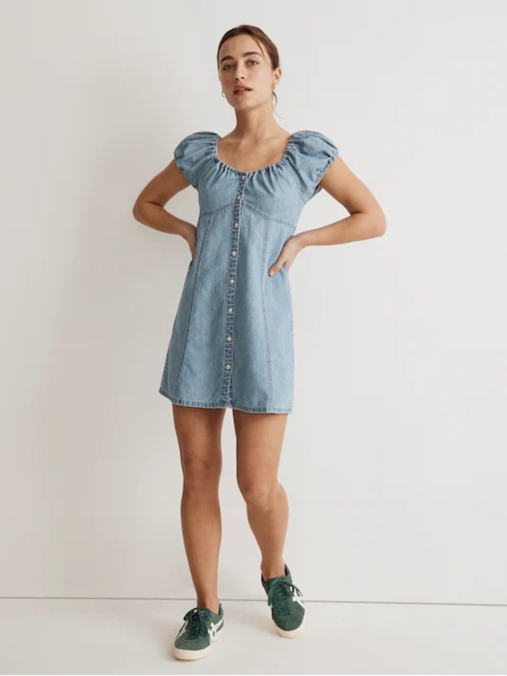Madewell Margie Mini Dress Size 4 Bevy Wash Denim Button Front Cap Sleeve NWOT